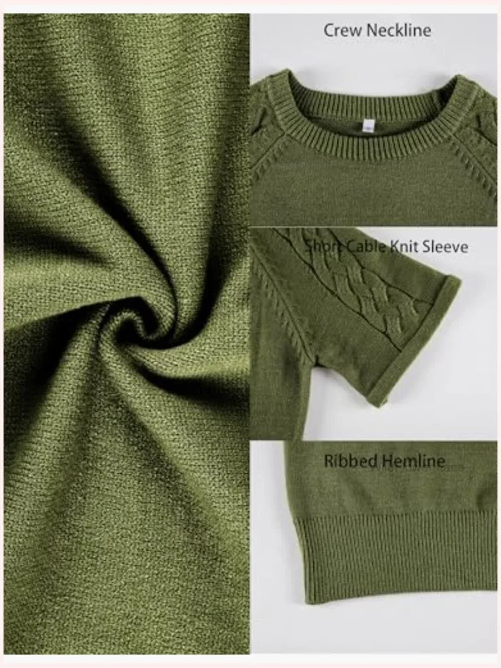 Short Sleeve Crew Neck Cable Knit Pullover Loose Fit Boxy Sweater Top Blouse